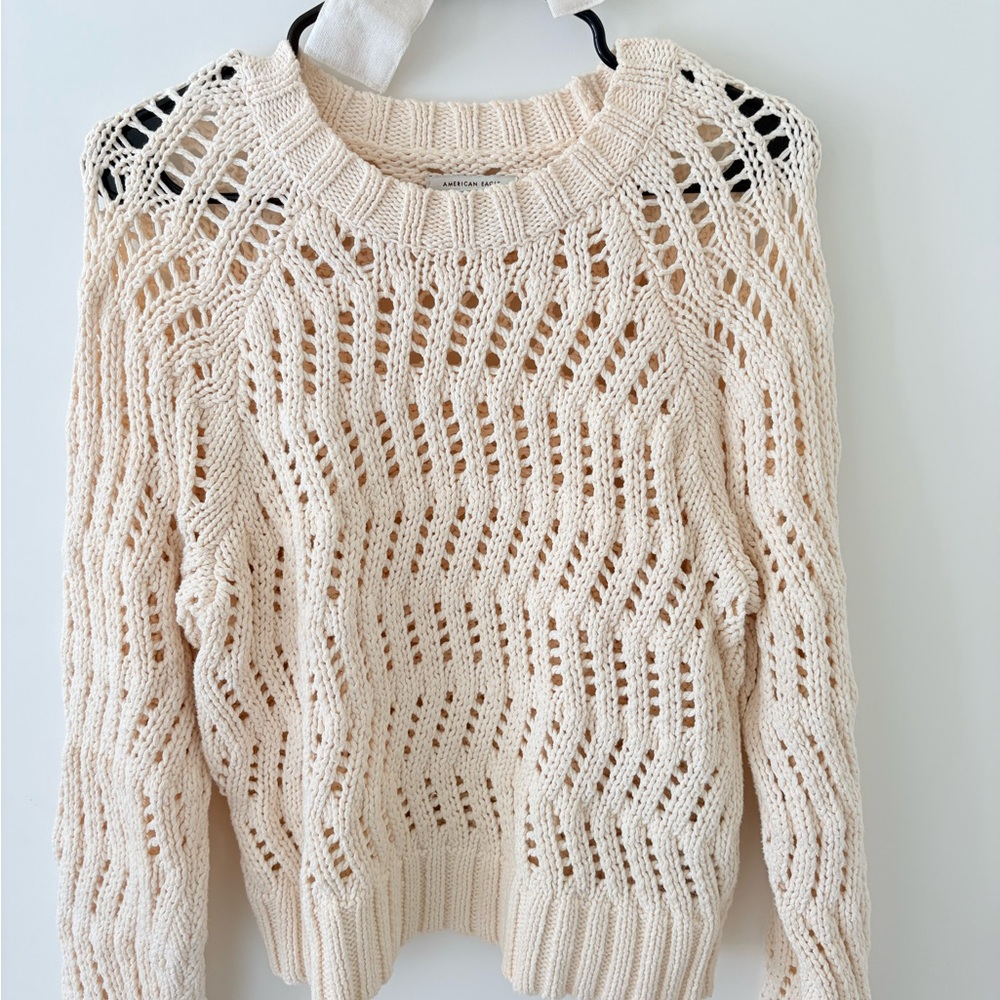 American Eagle Outfitters Cream Open-Knit Sweater